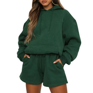 Ensemble court décontracté 2 pièces pour homme, personnalisé, hiver, en molleton de coton uni respirant, avec haut court à capuche et short, 2026 - Product Image 4