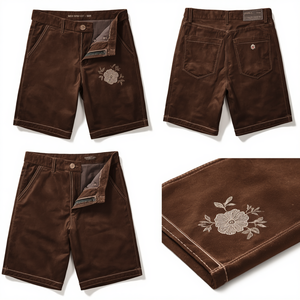 Pantalones Cortos de Gamuza Bordados Premium para Hombre, Transpirables y de Secado Rápido, Cintura Elástica, Estilo Urbano, Ecológicos, Color Marrón Oscuro - Product Image 1
