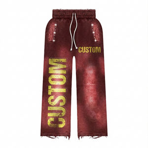 ชุดวอร์มสตรีทแวร์ประดับคริสตัลแบบ Acid Wash พร้อมโลโก้พิมพ์ลายตามสั่ง ขอบเสื้อและปลายแขนเสื้อแบบ Distressed ฮู้ดดี้ซิปและกางเกงขายาวสำหรับผู้ชาย - Product Image 5