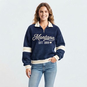 Vermont Letter Print Fleece <b>Jacket</b> Women's Turn-down Collar Full Sleeve Casual Winter Wear - Product Image 5