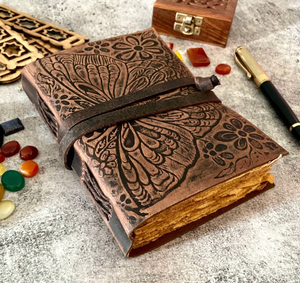 Butterfly Leather Journal - Antique Deckle Edge Paper, Handmade <b>Vintage</b> <b>notebook</b> writing journal - Product Image 1