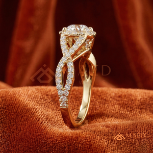 Gold Plated Round Cut Halo Engagement <b>Ring</b> Women Twisted Split Shank Pave Band American Diamond <b>CZ</b> Wedding <b>Ring</b> - Product Image 2