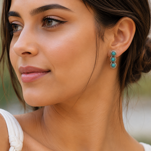 Boucles d'oreilles pendantes artisanales en argent sterling et turquoise, style bohème du Sud-ouest, bijoux pour femme, cadeau - Product Image 1