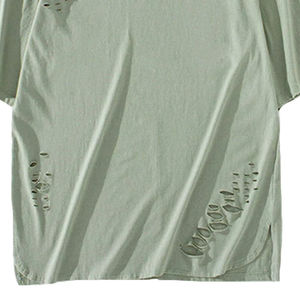 T-shirt tricoté léger tendance pour homme, col rond, délavé à l'acide, effet vieilli, décontracté, pour le sport, 100 % coton, séchage rapide, écologique - Product Image 3