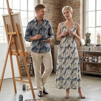 Robe midi sans manches bleu tie-dye pour femme, col en V, découpes, nouée devant, fluide, pour l'été et les vacances
