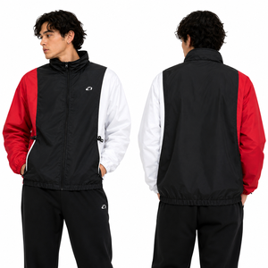 เสื้อแจ็คเก็ตผู้ชายแขนยาวทรงครอปซิป ดีไซน์ทันสมัยสไตล์ Y2K สตรีทแวร์ ODM/OEM  แบบลำลอง ตัดต่อสีสัน  ปะติดปะต่อ  กันลม  ผู้ผลิตจากสหรัฐอเมริกา - Product Image 1