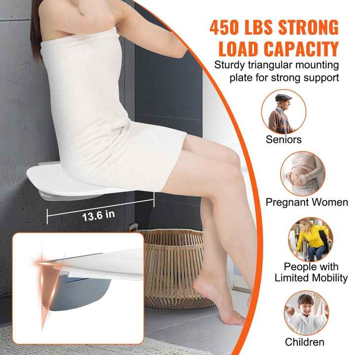 Urea-Formaldehyde Wall-Mounted Foldable Shower Bench 13.6''x12.8'' Space Saving Folding Shower Seat for Seniors Children Adults