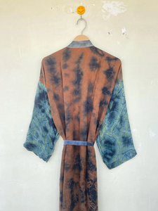 Hermoso Arco Iris Tie Dye Kimono de seda Robe Beach Cover Up Kimono de seda Ropa de verano Vestido Largo de seda - Product Image 2