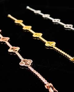 Luxury Women's 925 Silver 18K Gold Plated Rhodium Plated Moissanite Flower Chain <b>Bracelet</b> Trendy Everyday Wear Jewelry - Product Image 2