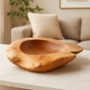 <b>Decorative</b> Handmade Wooden Bowl Carved Wabi Sabi Design Uncoated Natural Wood For Food Serving <b>Decorative</b> Home Accent - Product Image 6