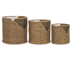 Set of 3 Round Seagrass <b>Baskets</b> with Open Iron Frames for Decor Handmade <b>Storage</b> <b>Basket</b> Wholesale eco-friendly Made in Vietnam - Product Image 2