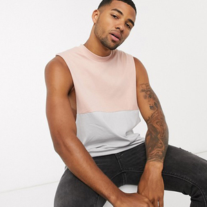 Débardeur sans manches en tricot color-block pour homme, col rond, décontracté, respirant, en coton, style muscle - Product Image 4