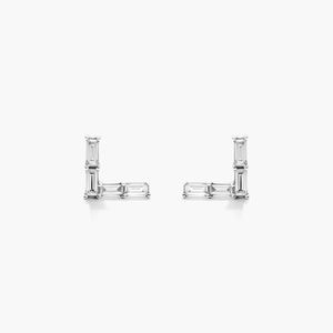 ต่างหูเพชรทรงบาแกตต์รูปตัว L ทองคำขาว 14K เพชรเพาะเลี้ยง - Product Image 1