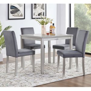 Set da Pranzo in Legno a 5 Pezzi con Tavolo Quadrato e 4 Sedie Imbottite per Uso in Cucina - Product Image 2