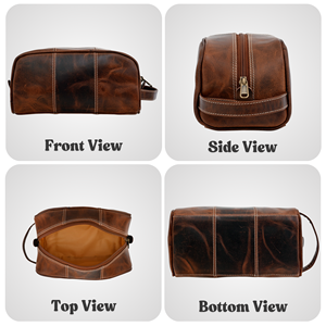 Bolsa de Maquillaje de Viaje Personalizada con Logotipo, Unisex, de Cuero Genuino, con Cierre, Asa Suave, Resistente al Agua, Diseño de Puntos, Moderna y Duradera - Product Image 3