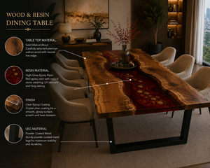 Rectangle Red Epoxy River Dining Table Live Edge Walnut Office Table Handmade Arts Luxury Wood Furniture - Product Image 5