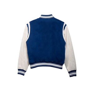 Veste varsity en laine avec logo personnalisé OEM, manches en cuir, broderie chenille, style streetwear, pour hommes. - Product Image 2