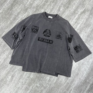 Nuevas Camisetas Personalizadas con Estampado de Patchwork, Hombros Caídos, Algodón Grueso, Camisetas Oversize, Estilo Urbano, Lavado Ácido, Camiseta para Hombre de Alta Calidad - Product Image 4