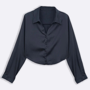 Blusa de Seda para Mujer, Manga Corta, Cuello en V, Color Sólido, Camisa Básica de Seda, Elegante, para Oficina, Informal, Holgada, de Satén - Product Image 1