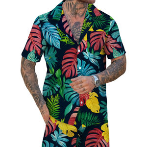 Camisa de Manga Corta con Estampado Tropical para Hombre, Ropa de Playa Vibrante para Verano, Atuendo Informal Ligero para Vacaciones - Product Image 1