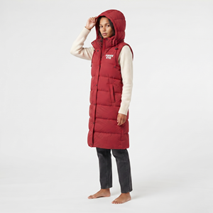 Women Long Quilted Puffer Jacket Vest Hooded Winter <b>Coat</b> Full Zip Solid Red Color Thick Polyester Outerwear - Product Image 4