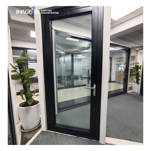 Puerta de vidrio de aluminio serie 70, aislante acústico, rotura de puente térmico, puerta abatible negro de aluminio anodizado con vidrio templado - Product Image 2