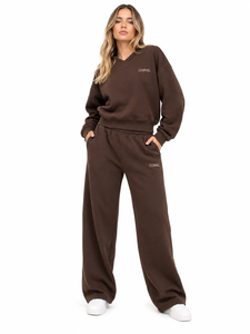 Survêtement gris chiné essentiel pour femme, sweat-shirt surdimensionné à col en V personnalisé, pantalon de jogging en polaire épais pour l'hiver, fournisseur de sweats à capuche de fitness - Product Image 4