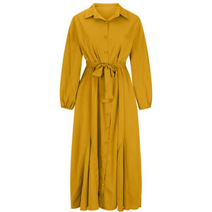 Yellow Color Ethnic Abaya Traditional Outdoor Plus Size Frock Gown Ankle Length Muslim Islamic Abaya Buttons Down Breathable - Product Image 3