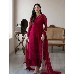 Ensemble de costumes de fête pour femmes avec broderie lourde sur le dessus Plazzo Dupatta - Product Image 2