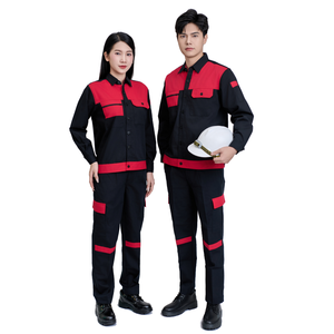 Uniforme de Trabajo de Alta Visibilidad para Hombre FMF, Manga Corta, Rojo y Negro, Tela TC Antiarrugas, Ropa Protectora, Vietnam - Product Image 1