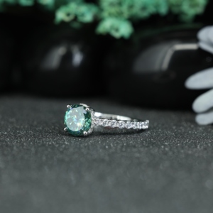 Luxury Green Round Cut Moissanite CZ <b>Ring</b> Prong Setting Engagement <b>Ring</b> 925 <b>Silver</b> Women Wedding Jewelry - Product Image 3