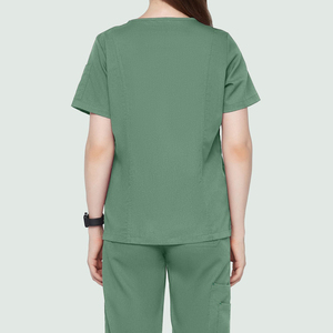 Women's 2 Piece Medical <b>Scrub</b> <b>Set</b> Short Sleeve Wide Leg Hospital Nurse Uniform Woven Stretch <b>Scrubs</b> Custom Color OEM Suit <b>Set</b> - Product Image 4