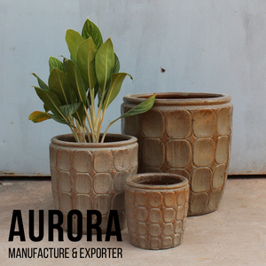 Juego de Macetas de Barro Esmaltado Rústico con Patrón Cuadrado, Ecológicas, para Jardín Exterior, con Orificio de Drenaje para Flores y Plantas Verdes - Product Image 2