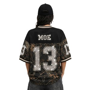 เสื้อยืดสตรีทแวร์สไตล์ Y2K ลายพรางอเมริกันฟุตบอล ประดับคริสตัล คอวีทรงโอเวอร์ไซส์ เสื้อยืดกีฬาผู้หญิง ยูนิเซ็กซ์ - Product Image 2