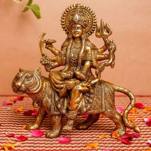 Handmade Brass Durga Bức Tượng Ngồi Trên Sư Tử Truyền Thống Nghệ Thuật Món Quà Tôn Giáo Cho Nhà Văn Phòng Diwali & Tân Gia - Product Image 5