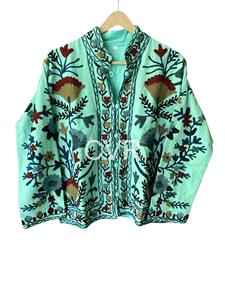 Manteau décontracté de printemps pour femme grande taille, style bohème, broderie à la main motif Paisley, col mandarin, manches longues - Product Image 3