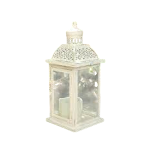 Farol colgante vintage de metal blanco y vidrio para decoración del hogar y jardín, portavelas decorativo de hierro para bodas - Product Image 1