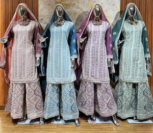 ดูมีเสน่ห์: lakhnavi ปัก gharara กับ KAN zarstones, ลำดับ, งานมุก & จับคู่ dupatta หนัก - Product Image 1