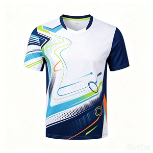 T-shirt à manches courtes pour homme, motif géométrique personnalisé, bleu, blanc, jaune, col rond, coupe ajustée, séchage rapide, sportif, tricoté en polyester - Product Image 6