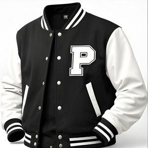 Blouson universitaire en molleton de coton épais avec logo personnalisé, style streetwear unisexe, vente en gros - Product Image 1