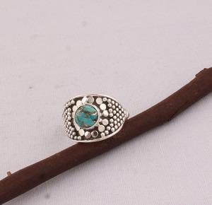 Vintage Blue Copper <b>Turquoise</b> <b>Ring</b> 925 Sterling Silver Antique Style Victorian Design Blue Gemstone <b>Ring</b> for Women Artisan - Product Image 3