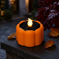 Bougie LED sans flamme à énergie solaire en forme de citrouille d'Halloween avec effet de flamme vacillante pour la décoration extérieure de jardin, de patio et de table de fête