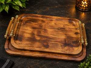 Bandeja Rectangular de Madera de Olivo con Asas Doradas, Soporte para Servir Alimentos, Bandeja Grande de Madera con Asas Doradas, Estilo Moderno y Lujoso - Product Image 6