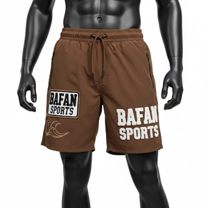 กางเกงว่ายน้ำชายคุณภาพสูง 140 GSM แห้งเร็ว ผลิตจากโพลีเอสเตอร์ สีน้ำตาลครีม ปักโลโก้ด้วยผ้าเชนิลล์ เหมาะสำหรับใส่ไปชายหาด - Product Image 6