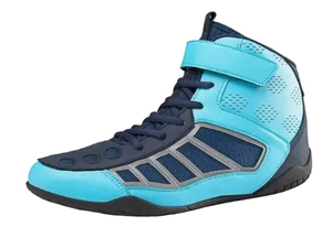Chaussures de kick-boxing bleues à tige haute, à lacets et fermeture velcro, en daim respirant, pour adultes, entraînement, sparring, arts martiaux - Product Image 5
