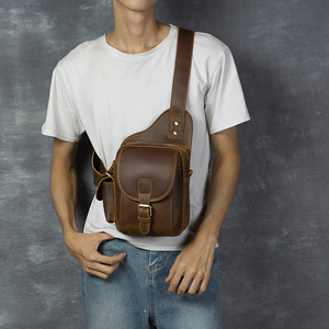 Bolso de Pecho y Hombro de Cuero Genuino Vintage para Hombre, Personalizable al por Mayor, con Cierre de Cremallera, Impermeable, Resistente a Desgarros, Duradero y Grande - Product Image 4