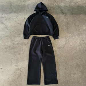 Unisex <b>Black</b> Cotton Tracksuit Hooded Full Sleeve Solid Color Loose Fit Casual Sweatshirt and <b>Pants</b> Set Autumn Wear - Product Image 1