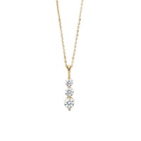 Collar con Colgante de Tres Diamantes Redondos Finos Cultivados en Laboratorio, Certificado IGI, Oro Sólido de 10K, 14K, 18K, Collar con Colgante de Promesa