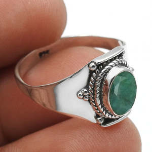 925 Sterling <b>Silver</b> Heart Chakra Green <b>Emerald</b> Gemstone <b>Ring</b> Natural Oval Cut Handmade Wholesale Lot Jewelry For Girls & Boys - Product Image 3