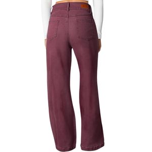 Jean large pour femme en coton épais bordeaux foncé, taille haute, confortable et de haute qualité - Product Image 2